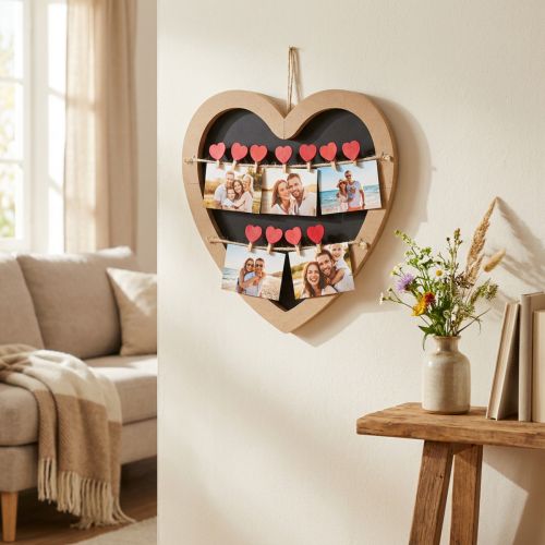Artikel Wanddekoration Herz aus Holz mit Memohalter und 10 Klammern, 30 cm, Schwarz