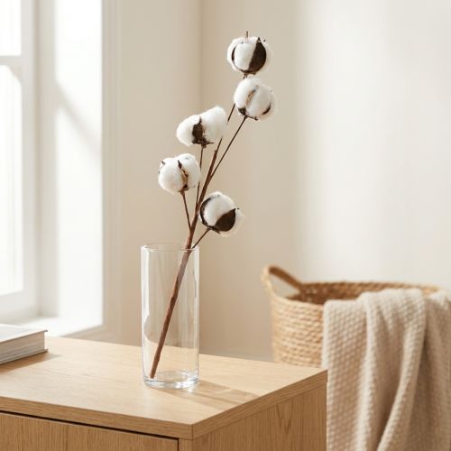 Baumwollzweig Deko 50cm Natur Weiss-Braun