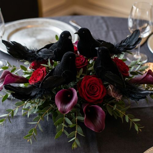 Artikel Schwarze Deko-Tauben aus Styropor und Federn mit Draht, 7x5x23 cm, Set 4 Stück