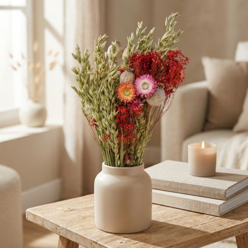 Trockenblumenstrauss aus Wiesenblumen Rot 50cm 150g für Dekoration | Floristik24.ch