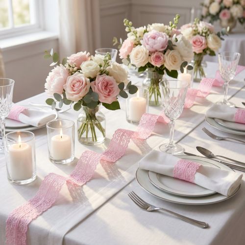 Spitzenband aus Polyester, Dekorationsband Rosa, 35 mm x 20 m, Hochzeit & Geschenkverpackung | Floristik24.ch