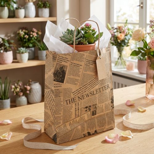 Papiertragetaschen mit Zeitung-Motiv, 18x9 cm, 50 Stück | Floristik24.ch
