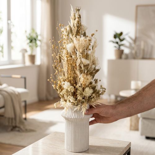 Trockenblumen Arrangement Weiss Gold, Capblumen Phalaris, 30–45cm 200g – Deko für Innenräume | Floristik24.ch