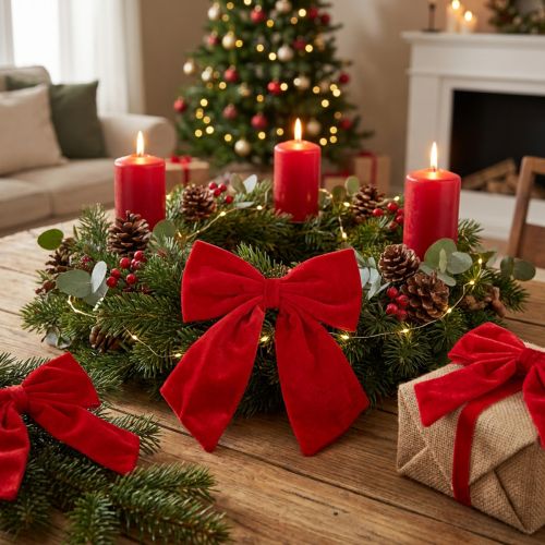 Artikel Rote Stoffschleifen 28 cm für Weihnachtsdekoration, 3 Stück
