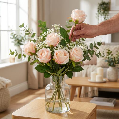 Künstlicher Rosenstrauss Rosa 44 cm 6 Stück