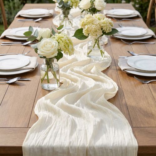 Tischband aus Seidenstoff „Crash“ Creme 100mm x 15m – Dekoration und Hochzeitsgestaltung | Floristik24.ch