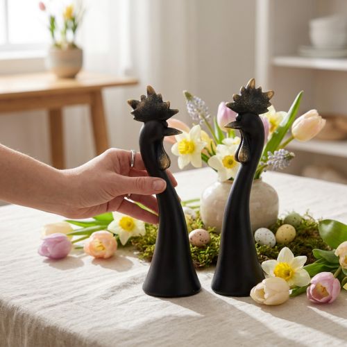 Osterdekoration Huhn und Hahn aus Polyresin 19 cm Schwarz-Gold 2er-Set | Floristik24.ch