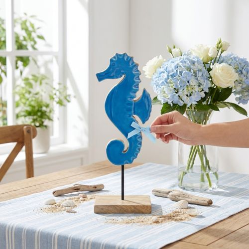 Deko-Seepferdchen aus Mangoholz Natur Blau H28 cm | Floristik24.ch