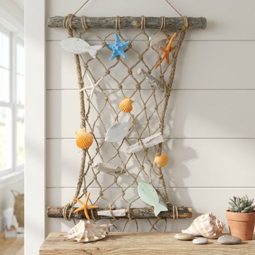 Fischernetz als Wanddeko aus Jute mit Holz und maritimen Motiven 38x50cm | Floristik24.ch