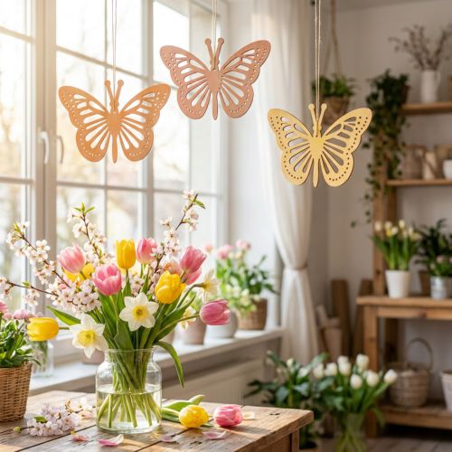 Dekoanhänger Schmetterlinge aus Holz 12cm Orange/Rosa/Gelb 12 Stück | Floristik24.ch