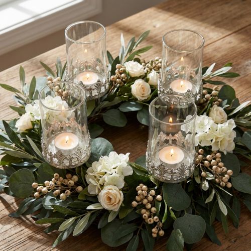 Teelichthalter mit Glas, Metall, Silberfarben, Ø5,5cm, H8cm, 4er-Set | Floristik24.ch
