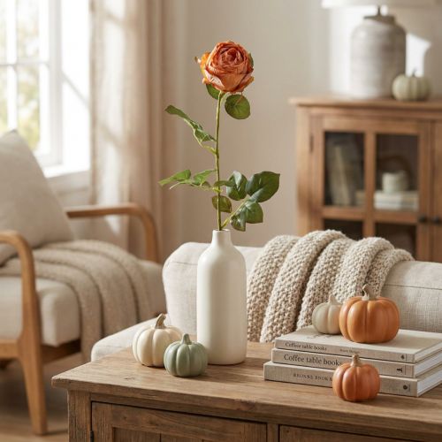 Künstliche Rose Orange 74cm mit Ø7cm Blüte aus Kunststoff | Floristik24.ch