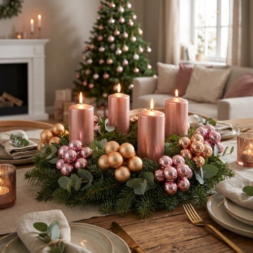 Artikel Weihnachtsbeeren aus Glas Apricot Rosa Ø25mm 140 Stück