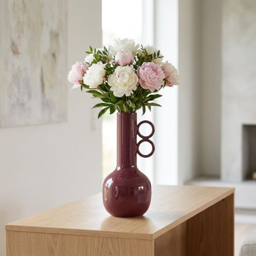 Vase Metall Kunstvolles Design mit Rundgriffen 25 cm Rot für Innenräume | Floristik24.ch
