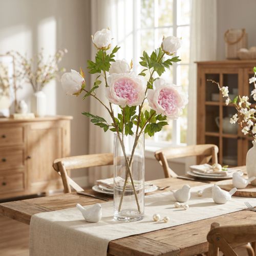 Deko-Pfingstrosen Rosa, 3 Blüten, Langstielig, 80 cm, 2 Stück | Floristik24.ch