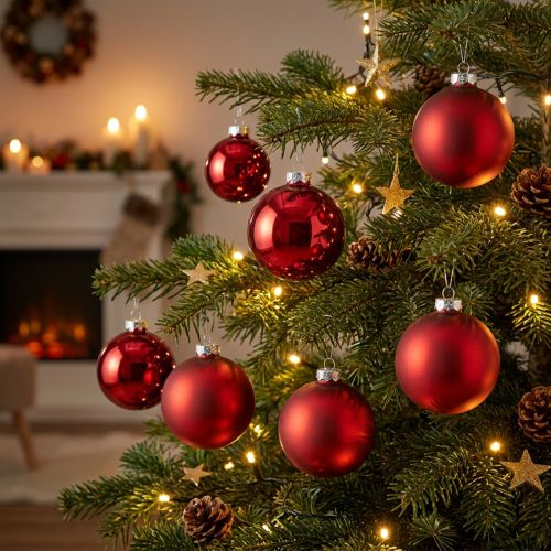 Christbaumkugel, Baumschmuck, Weihnachtskugel Rot H8,5cm Ø7,5cm Echtglas 12St | Floristik24.ch