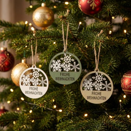 Dekohänger Weihnachten Holz Frohe Weihnachten Ø8,5 cm 9 Stück | Floristik24.ch