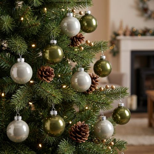 Mini-Christbaumkugeln aus Glas Grün Silber 4 cm 24 Stück | Floristik24.ch