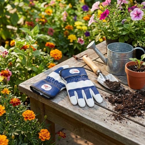 Kinder-Gartenhandschuhe aus Baumwolle und Polyurethan, Grösse 6, Blau-Weiss | Floristik24.ch