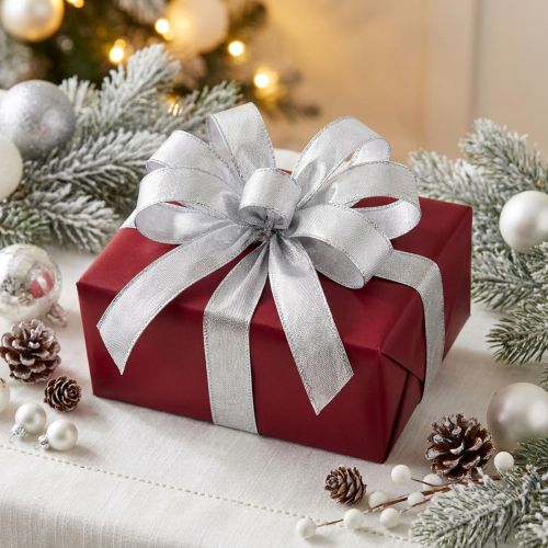Artikel Geschenkband Silber 15mm x 25m aus Polyester mit Drahtkante für Dekorationen