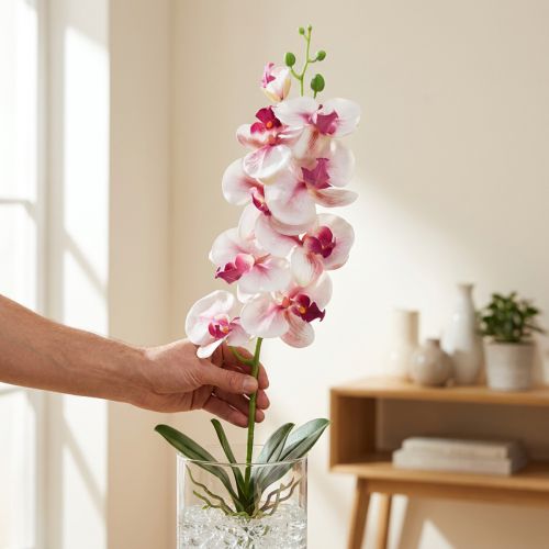 Artikel Orchidee Phalaenopsis künstlich 96cm Weiss Fuchsia mit 9 Blüten