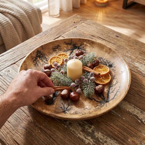 Deko-Teller Mangoholz Ø30 cm mit Gold-Crackle-Effekt für Wohn- und Tischdekoration | Floristik24.ch