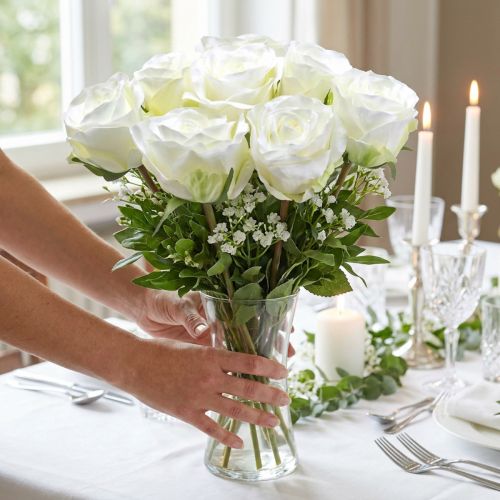Künstliche Rosen Cremeweiss 36cm 8er Bund | Floristik24.ch