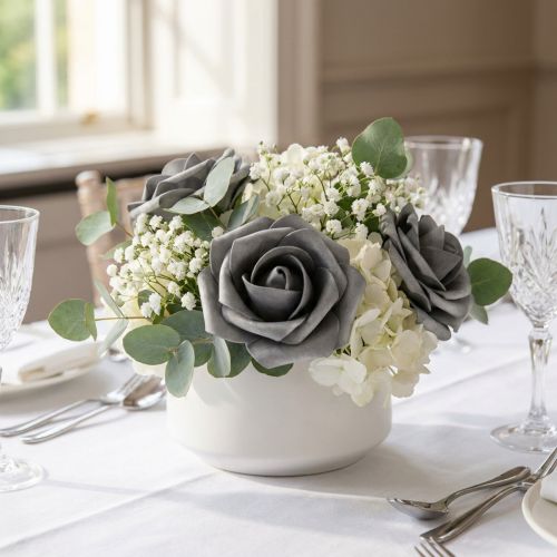 Schaumstoff-Rosen Grau Ø7,5 cm, Set mit 18 Stück | Floristik24.ch