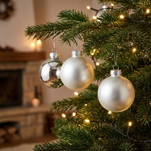 Weihnachtskugeln aus Glas, Ø6 cm, Silber, 24 Stück, matt und glänzend | Floristik24.ch