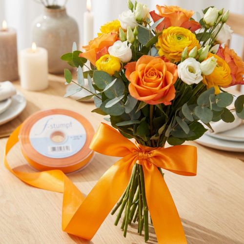 Geschenkband aus Polyester 15mm x 50m Orange für Dekorationen und Verpackungen | Floristik24.ch