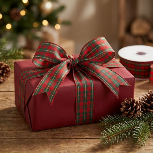 Geschenkband kariert Stoffband Rot Grün Schottisch 25mm 20m | Floristik24.ch