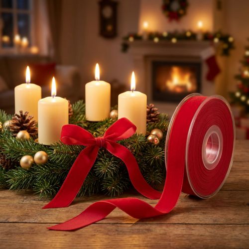 Samtband Rot 15mm x 7m – Dekoband für Geschenk- und Festdekoration | Floristik24.ch