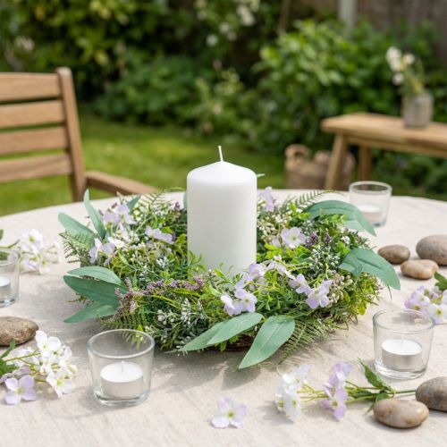 Dekokranz mit künstlichem Eukalyptus, Farn und Blüten, Ø36cm, Grün-Violett | Floristik24.ch