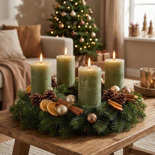 Stumpenkerzen Olivgrün durchgefärbt 85×120mm 2er-Set für Adventskranz und Tischdeko | Floristik24.ch