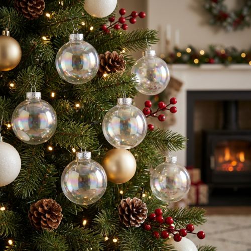 Artikel Weihnachtskugeln aus Glas 5 cm irisierend perlmuttklar 24 Stück