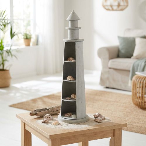 Leuchtturm aus Holz und Metall Shabby Chic Creme Ø14,5cm H51cm | Floristik24.ch