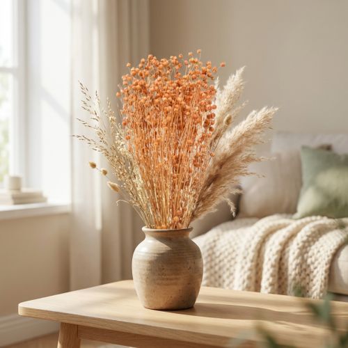 Deko Flachs Trockenblumen Natur Orange Apricot 60cm 80g für Kränze und Gestecke | Floristik24.ch