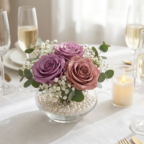Artikel Konservierte Rosenköpfe 4 cm Lila und Altrosa 6er-Set