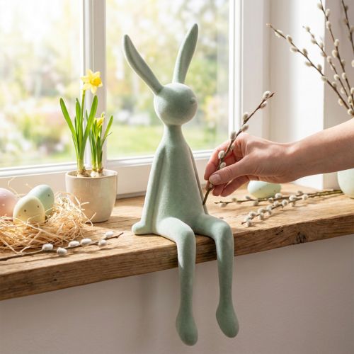 Osterhase Kantenhocker aus Kunststoff 56 cm Grau-Grün für Innendekoration | Floristik24.ch