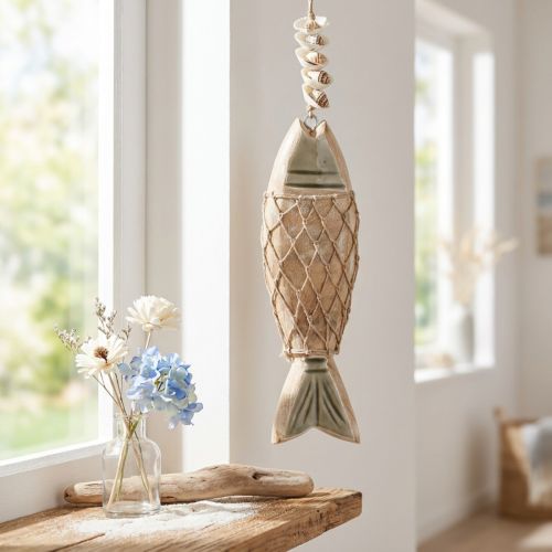Deko Fisch Holzanhänger 21 cm weiss-grau natur | Floristik24.ch