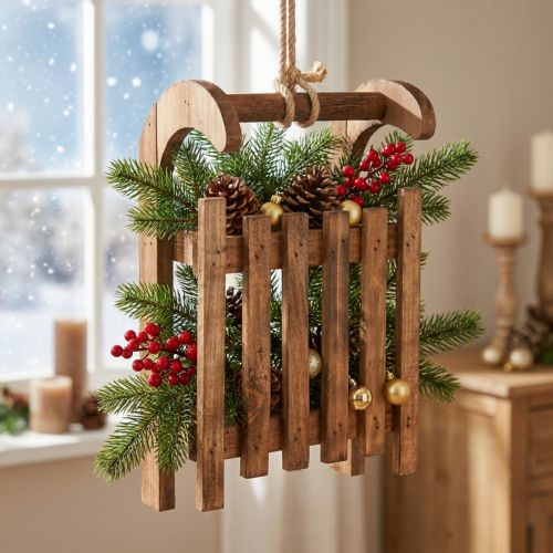 Dekorations-Schlitten aus Holz Braun 30x18x12cm Winterdekoration | Floristik24.ch