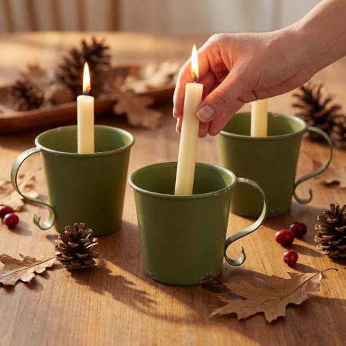 Stabkerzenhalter Tasse Metall Grün Ø9,5cm H8cm 3 Stück | Floristik24.ch