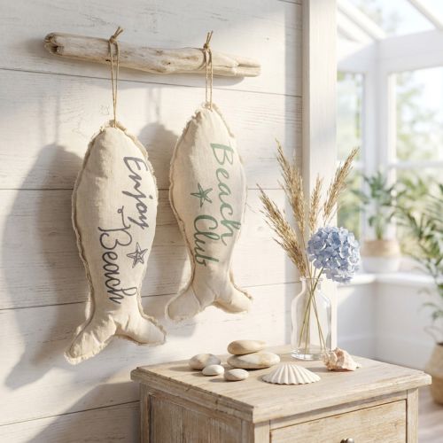 Maritime Stoffdeko Fisch zum Aufhängen, 34×14,5 cm, 2er-Set, Blau und Türkis | Floristik24.ch