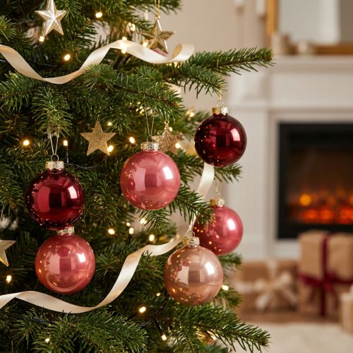 Artikel Glas-Weihnachtskugeln 6cm in Rot und Rosa, Set aus 24 Kugeln