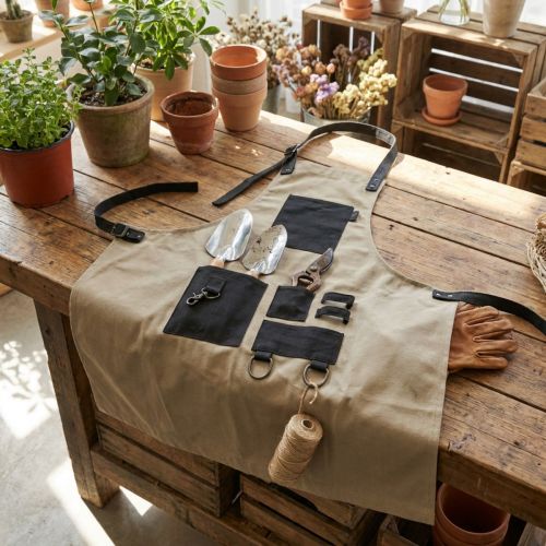Gartenschürze mit Werkzeugtaschen, 83 x 85 cm, Polyester/Baumwolle, Khaki | Floristik24.ch
