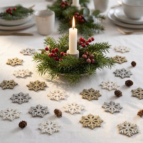 Holz-Schneeflocken Glitter-Mix Ø2cm Natur Silber 144 Stück | Floristik24.ch