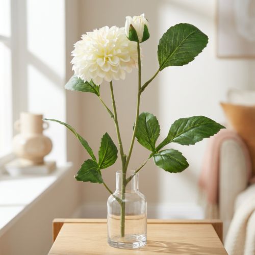 Dahlie Kunstblume Creme Grün 2 Blüten 60cm | Floristik24.ch