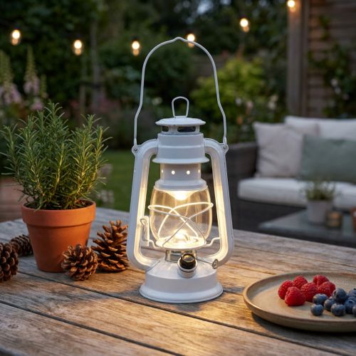 LED Laterne dimmbar 24,5 cm Weiss 15 Lampen Metall und Glas | Floristik24.ch