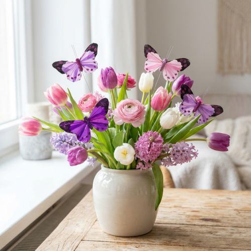 Deko-Schmetterlinge aus Federn am Draht, 9,5 cm, Lila/Rosa, 12 Stück | Floristik24.ch