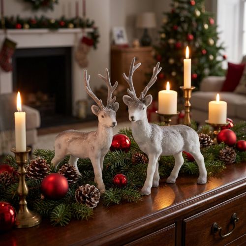 Deko-Hirsche beflockt weiss beschneit 27,5cm 2er-Set | Floristik24.ch
